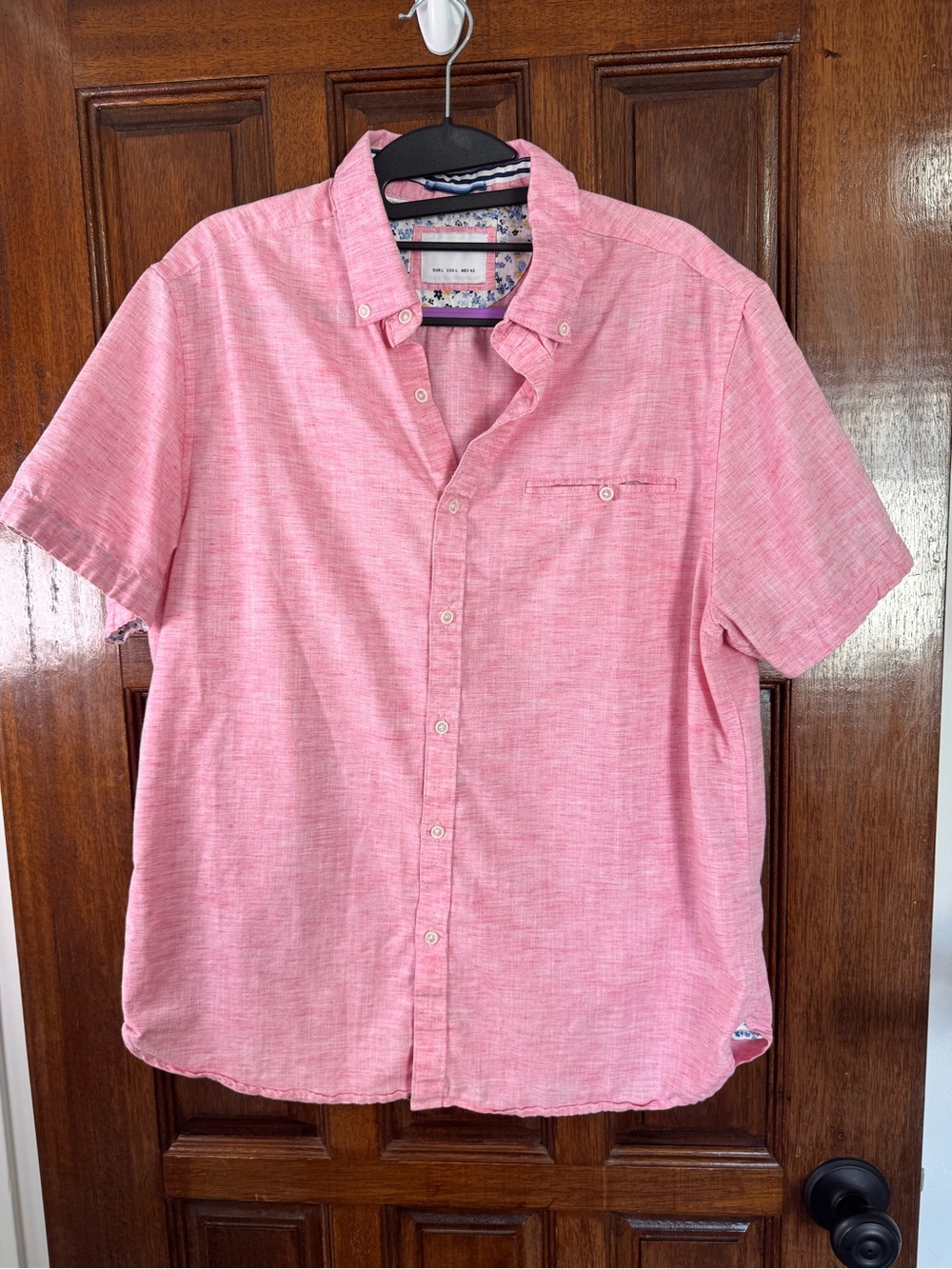 Denim & Flower Pink Short-Sleeve Casual Button-Down Shirt